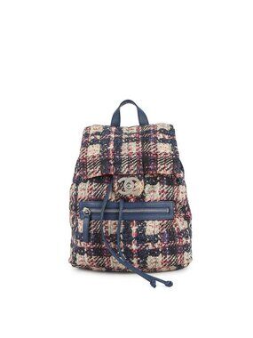 Chanel Backpack CC Logo Tweed Print Nylon Sac